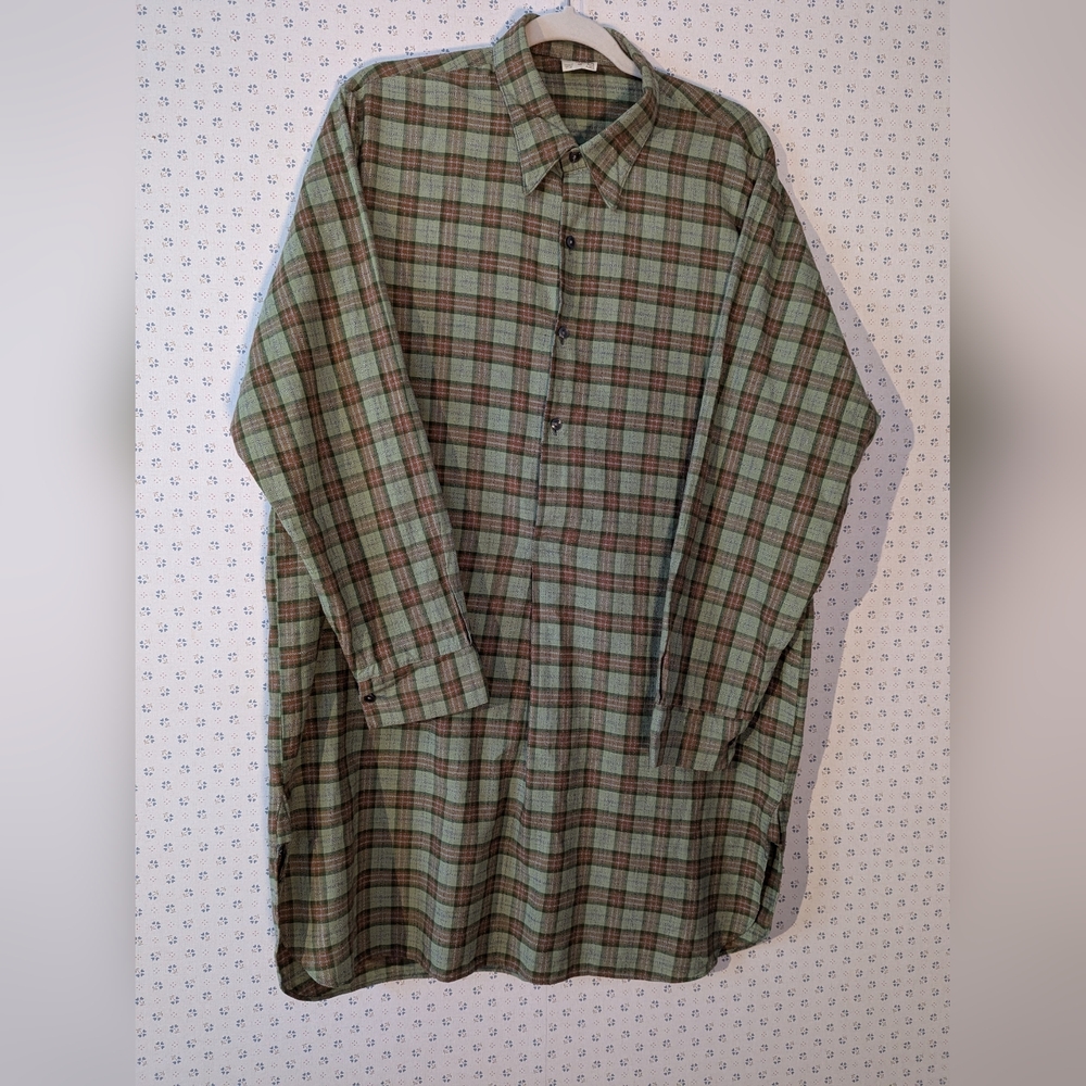 Vintage Night Shirt Tunic Plaid Top Lagenlook Comfortable Cotton Loose Fit Dress